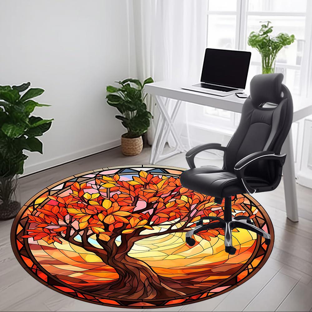 1pc Autumn Tree Office Round Area Rug, Under Office Chairs Bedroom Living Room Home Decor, Room Deco