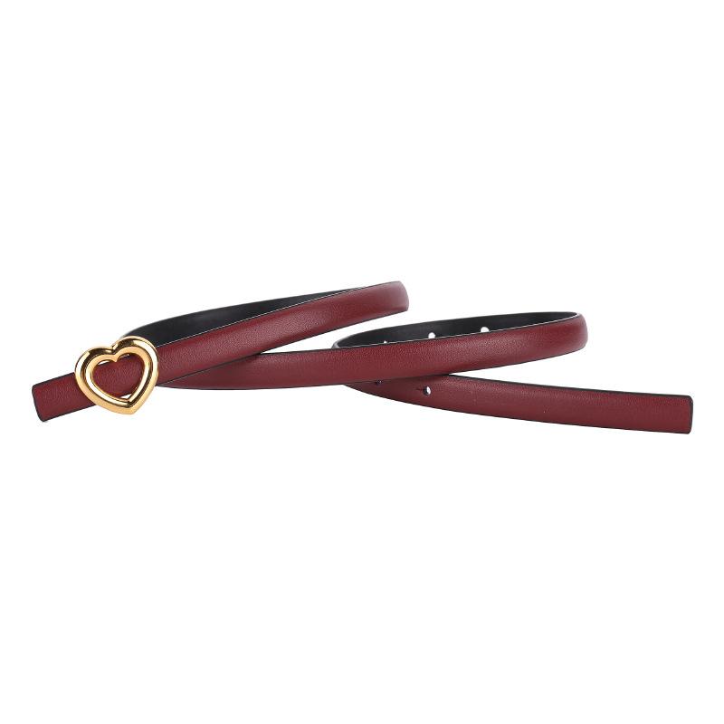 

Heart-shaped top grain leather women s skinny belt - trendy smooth buckle decorative jeans belt 100cm вина червоного кольору