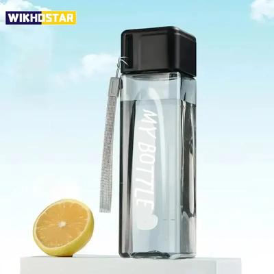 1 stuks 500ml Transparant Vierkant Drinkglas in Mat Plastic Draagbare Waterfles met Melk Kabel voor Buitensporten Sporten Gym