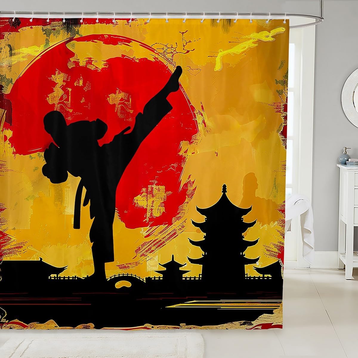 

Japanese Geisha Shower Curtain Red Cherry Blossoms Bath Curtain For Boys Girls Teens Japanese Ukiyoe Bathroom Shower Curtain W60H190(CM)-1 Pcs