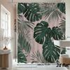 Tropical Leaf Shower Curtain – Pink Background With Monstera & Palm, 12 Hooks, 70.8×70.8 In, Polyester, Machine Washable
