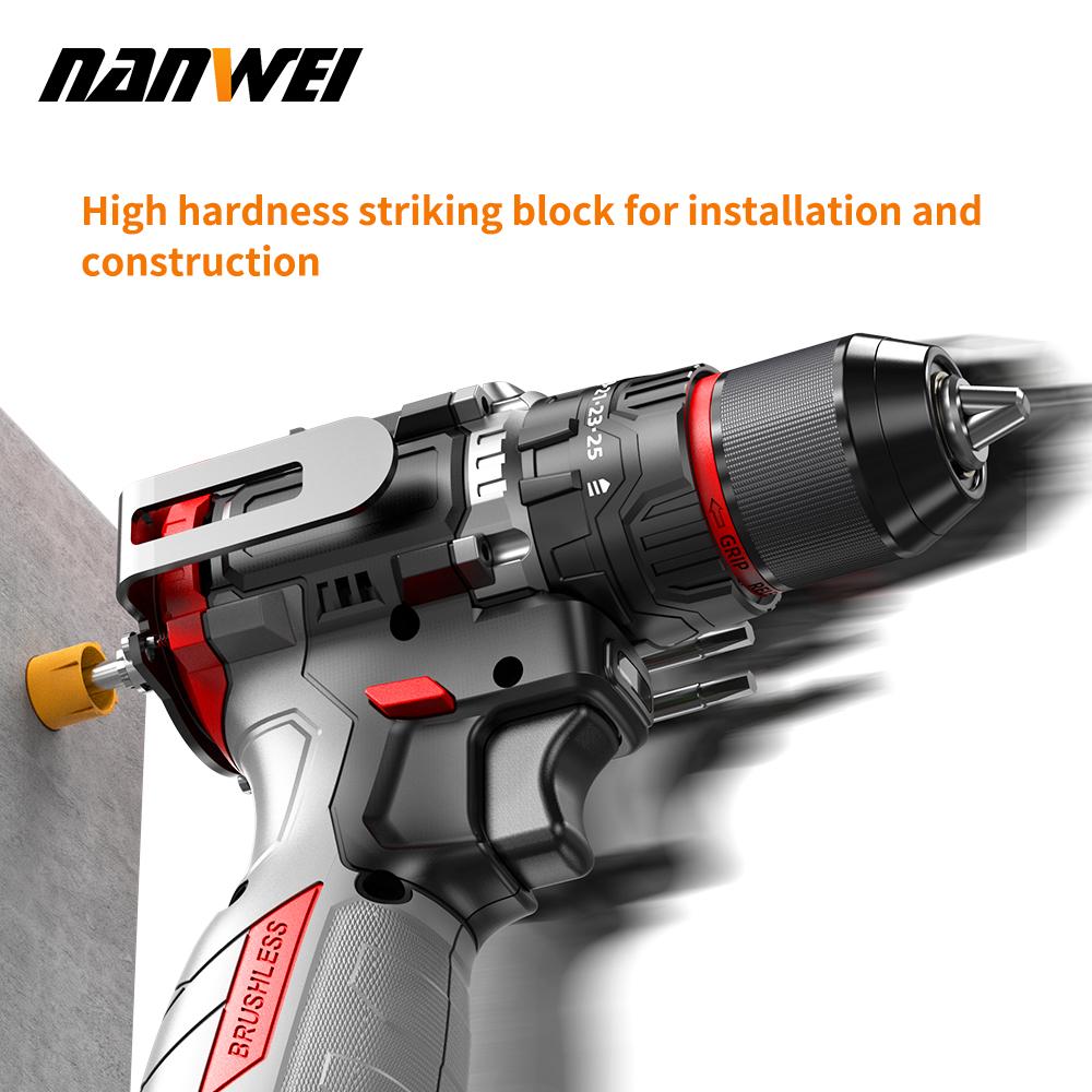 NANWEI 16.8V Brushless Multi-functional Cordless Impact Drill 45NM DIY Household Electric Screwdriver Impact Drill Power Tools Lithium Battery