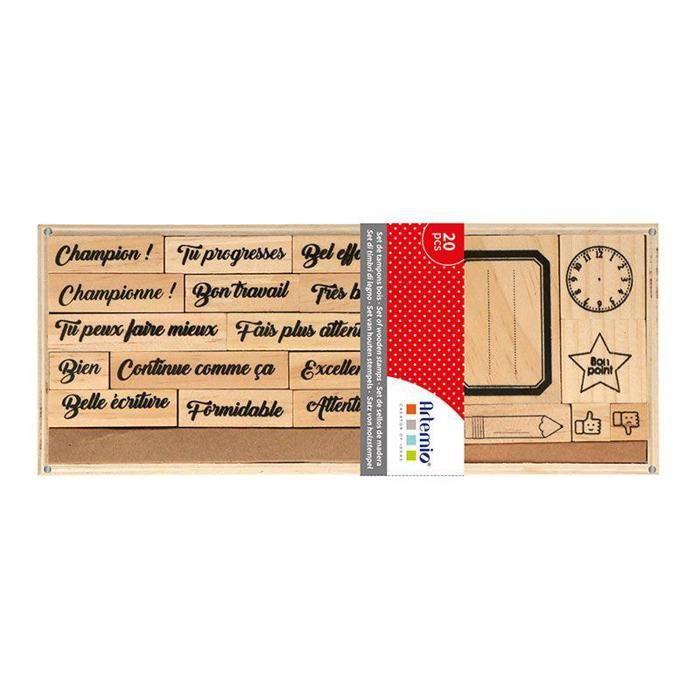 Set de 20 tampons en bois Ecole