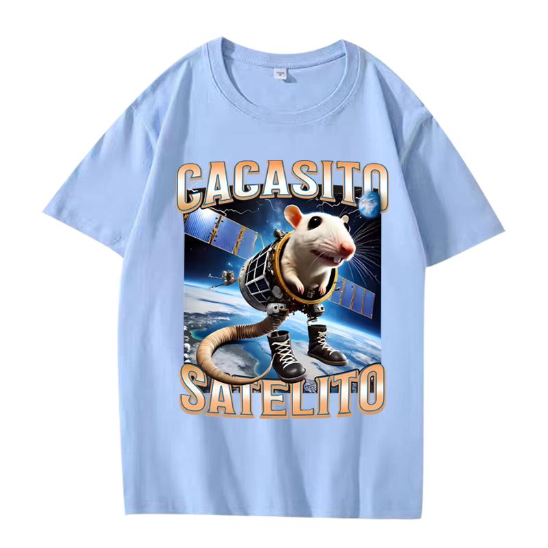Funny Cacasito Satelito Italian Brainrot Silly Rat Meme T Shirt men women Oversized 100% Cotton short sleeve Summer Unisextops