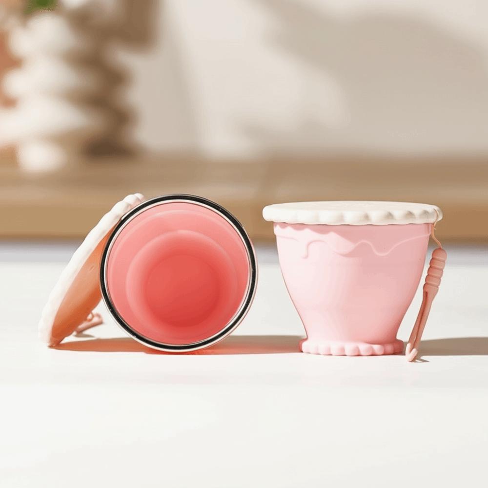 Heat Resistant Silicone Folding Cups With Lid Mini Retractable Cup Portable Drinking Cups  Hiking Pink Model B