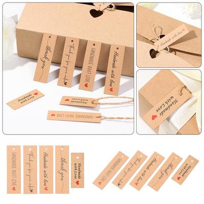 10M Strings Package Ornament “Merci” Labels Kraft Paper Handmade With Love Thank You Hanging Tags