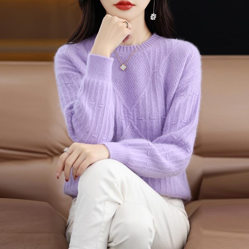2024 Autumn Winter Women’s Short Mink Velvet Round Neck Pullover - Thick Solid Color Knit Wool Sweater