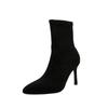 High Heels Pointed Short Boots Women 2025 Autumn and Winter Velvet Thin Heel Black Elastic Socks Boots Internet Celebrities Show Thin Boots Medium Tub