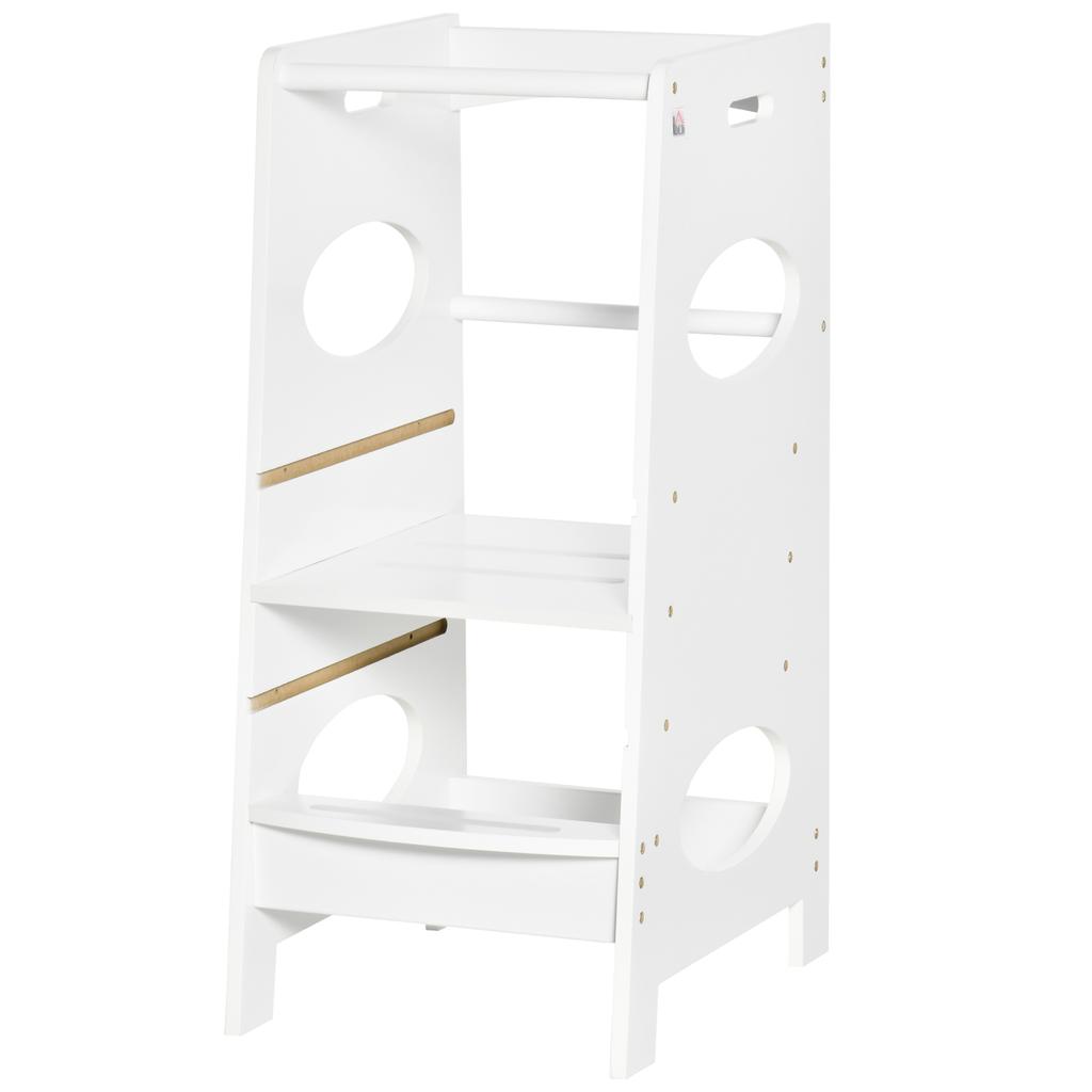 Toddler Step Stool Kids Adjustable Standing Tower with Safety Rail for Kitchen Counter White