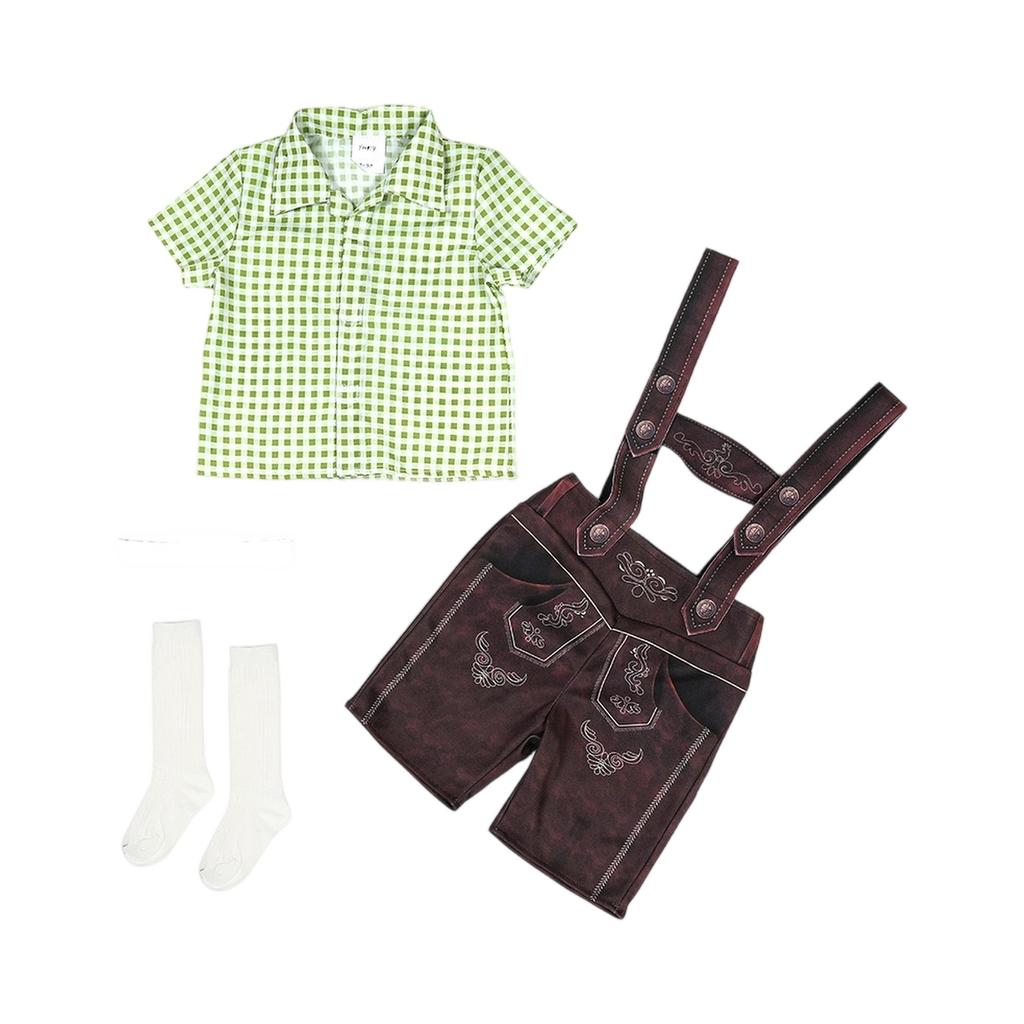 Kids' Checkered Overalls - Folk Festival Performance Outfit