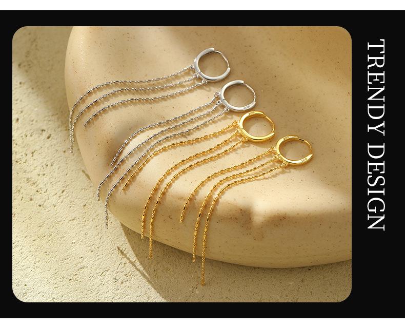Under the Banyan Tree S925 Silver Elegant Tassel Earrings - Korean Fashion Face-Slimming Style