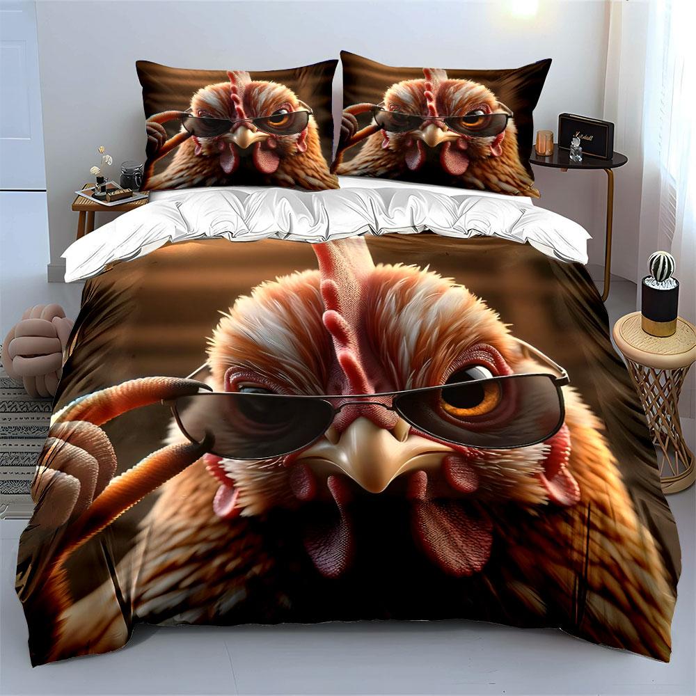 Cool Chicken with Sunglasses Bedding Duvet Cover Set  (1*Duvet Cover 2*Pillowcases, without duvet insert)