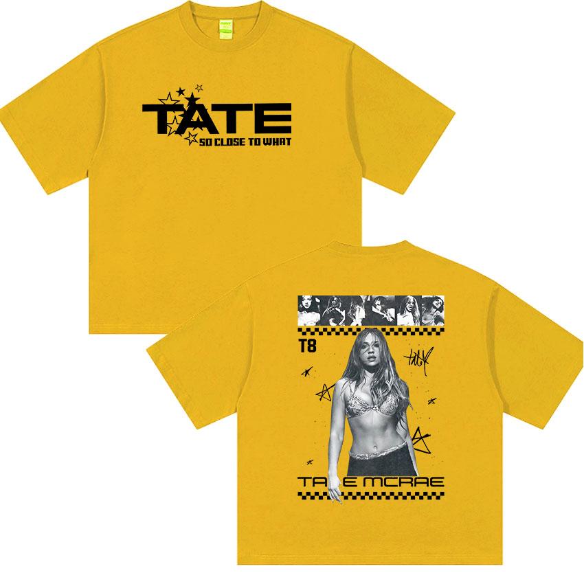 2026 Hot Sale Singer Tate So Close To What Album Poster Print T-Shirt Women Men O-neck Cotton Solf Loose Oversized Top Summer New Short Sleeve Tee