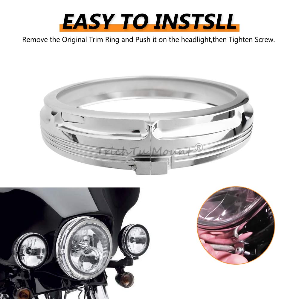 7Inch Headlight Trim Rings Black/Chrome Motorcycle Part For Harley Electra Glide Street Glide Ultra Limited Tri Glide 1994-later