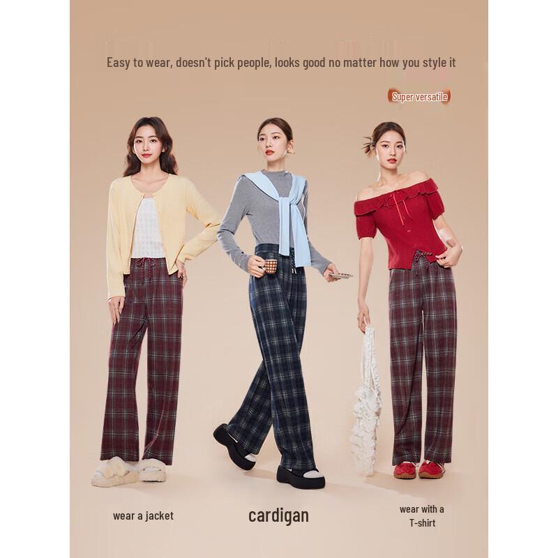 IEF Korean Style Retro Plaid Loose Lounge Pants