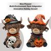 Halloween Highland Cattle Statue Resin Figurine Brown Cattle Statue Spider Pumpkin Highland Cow Figurines Table Shelf Decor