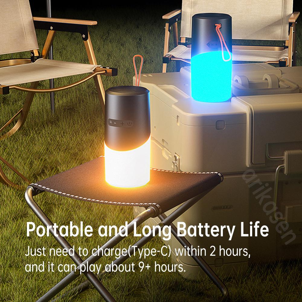 Wireless Bluetooth Outdoor Speaker Camping with 7 Color LED Lights TF Card Slot TWS Pairing Bluetooth 5.3 Water Resistant Mic