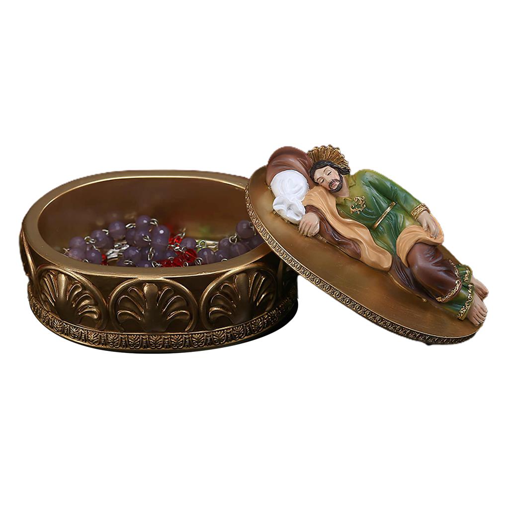 St Joseph Resin Statue Vintage Style Non-Fading Religion Sculpture Retro Jewelry Box Decorative Desktop Figurine