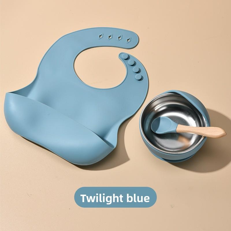 

Детская секционная тарелка на присоске и ложка, набор столовых приборов из пищевого материала 8-piece set синий