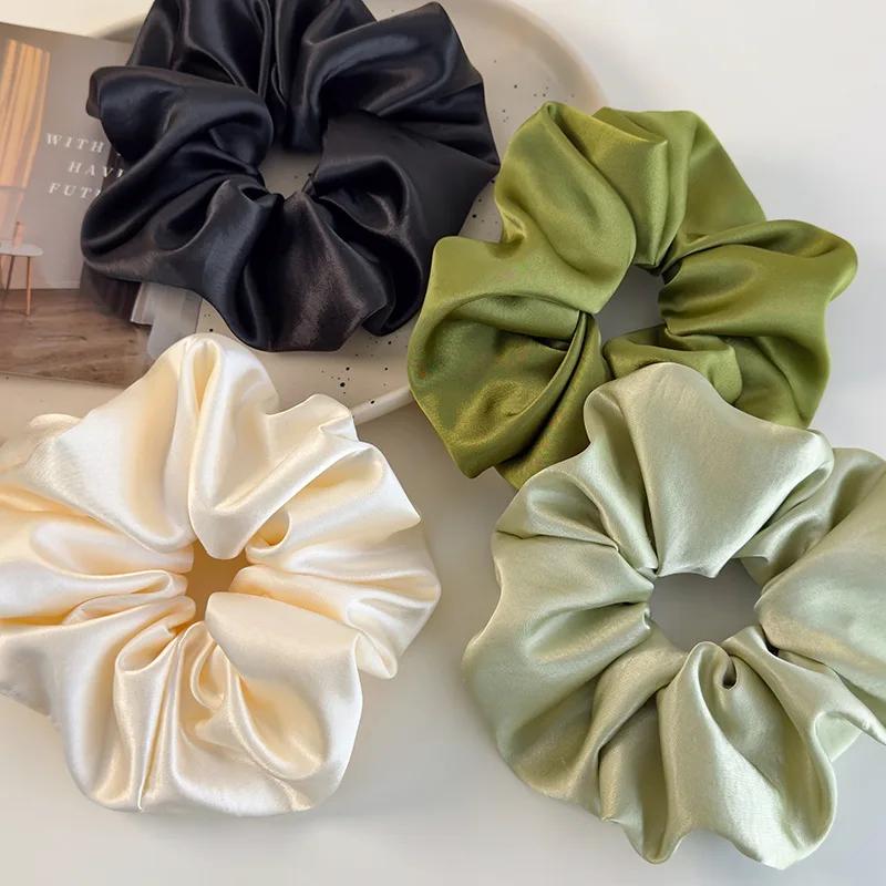 Spring/summer Freshen Green Satin Hair Scrunchies Headband for Women Girl Sweet Lovely Head Rope Rubber Bands Female Accessories