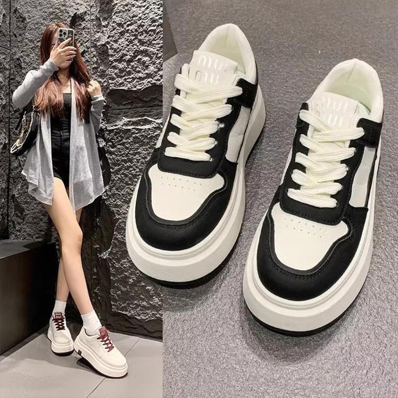 High-value Thick-soled Little White Shoes Women's Shoes 2025 Spring New Student Versatile Height-increasing Leisure Sports Lace-up Board Shoes