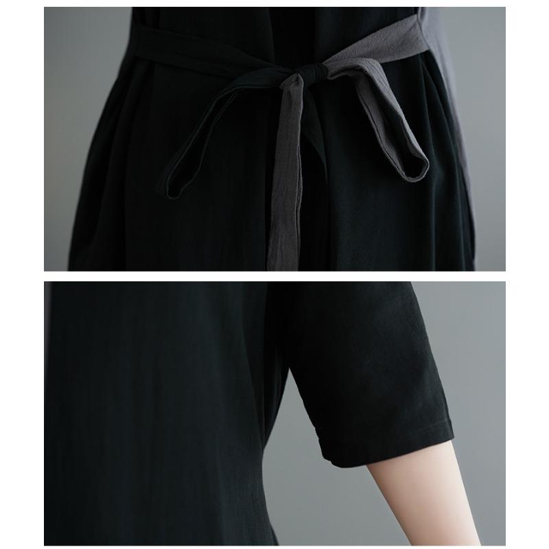 Dimanaf 2025 New Summer Women Plus Size Loose Vintage Dress Basic V-Neck Casual Long Dress Linen Maxi