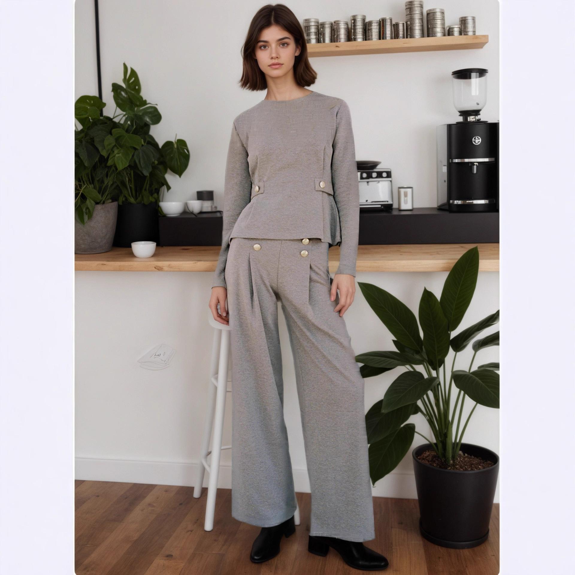 Professional suit Women s autumn and winter casual suit European fashion temperament thin top pants two-piece set S