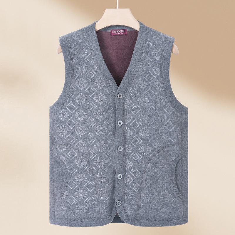 Middelbare leeftijd en Oudere Vest Papa In Lente Kleding Plus Fluweel Vest Heren Verdikt Vest Paardenclip Dragen Modieuze Top Binnen XL gray