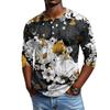 Men's Casual Halloween Print Henley Shirt Raglan Three Quarter Sleeve Top Comfortable Fit Lightweight Fabric