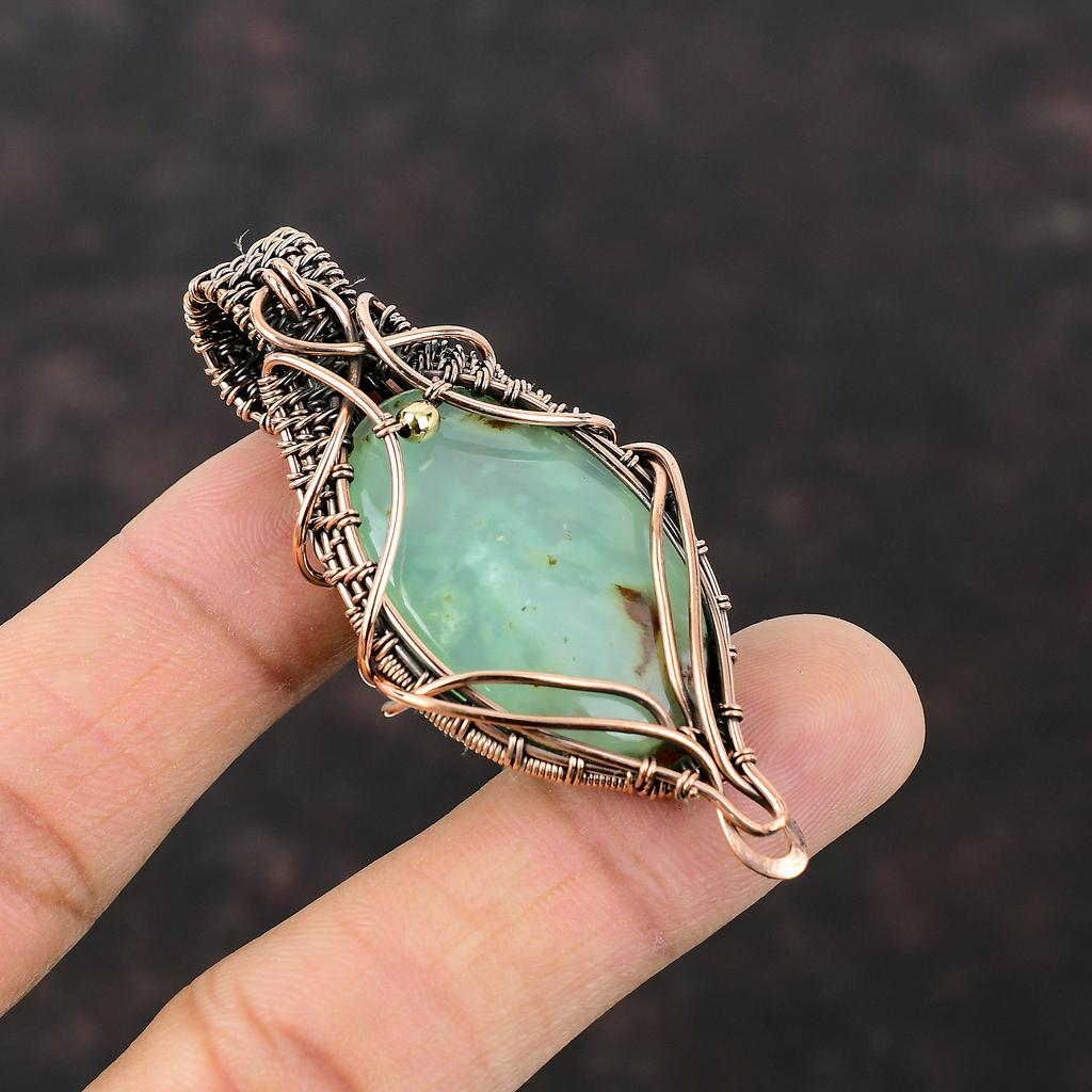 Chrysoprase Copper Pendant Wire Wrapped Gemstone Pendant Copper Jewelry Designer Pendant Gift For Her Handmade Pendant Wire Wrapped Jewelry