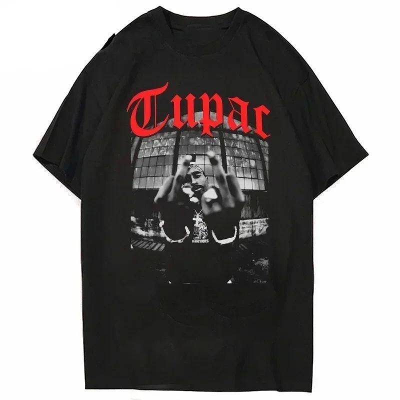 Vintage Y2k Tops Fashion Tshirt Rapper Tupac Tops Hip Hop Streetwear Print T Shirt Women Harajuku Casual Loose Tees Unisex