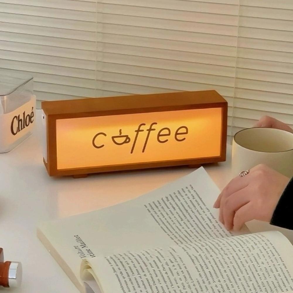 New LED Mood Desktop Light Coffee USB Night Light Wooden Atmosphere Light Birthday Gift