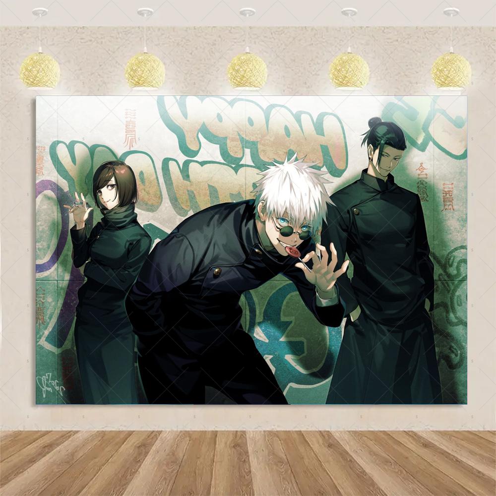 Jujutsu Kaisen themed birthday party decorations, Gojo Satoru anime character backdrop, children's poster46