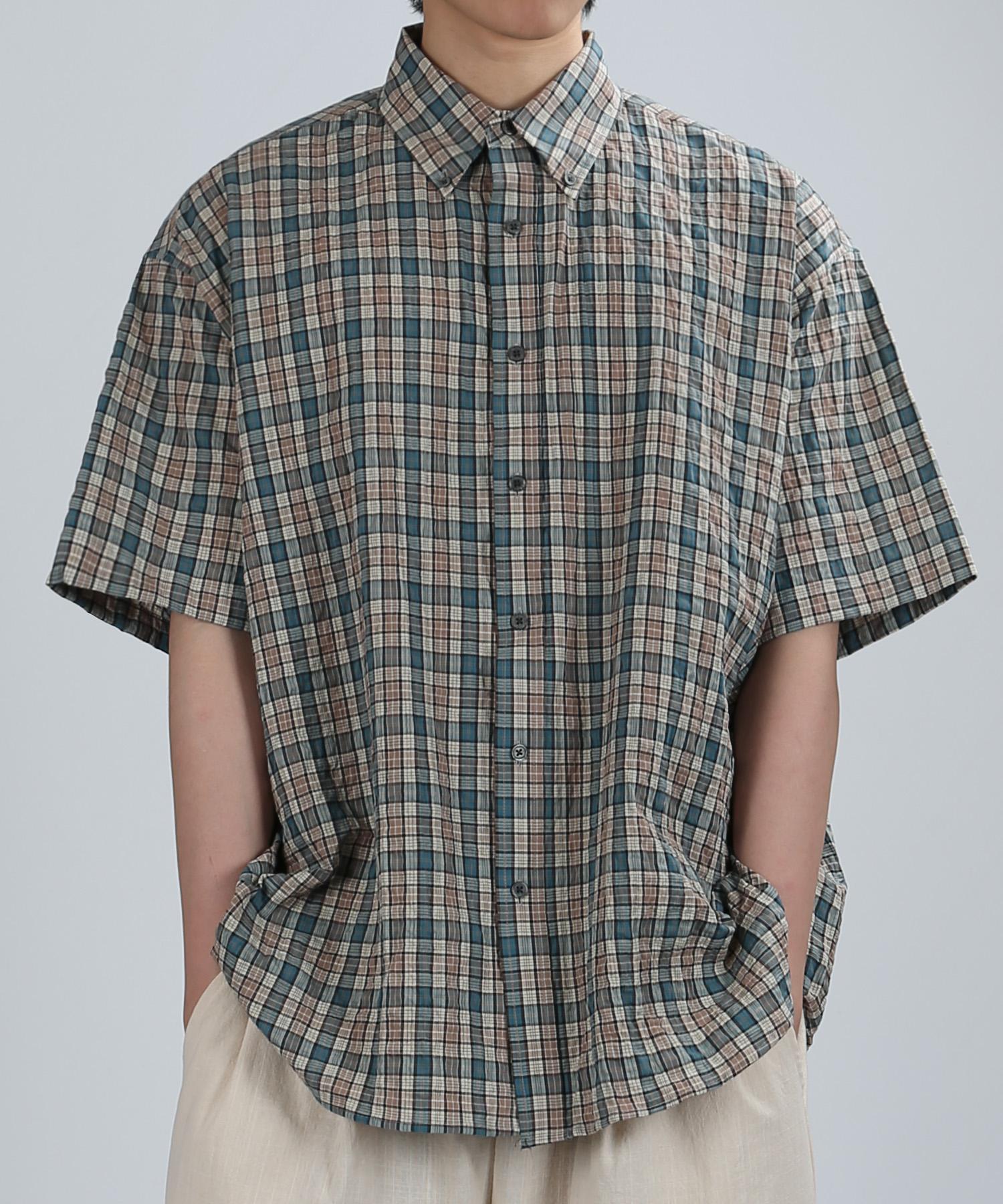 Berry Vein Stained Check Over Shirt (Green) Green/M