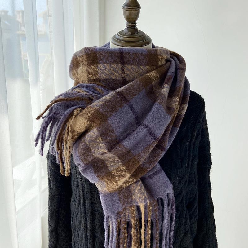 

Winter Women Knitted Scarf Headscarf Lady Men Casual Preppy Retro Plaid Tassel Scarve Mujer Male Foulard Wrap Shawl New Korean One Size& 8Y