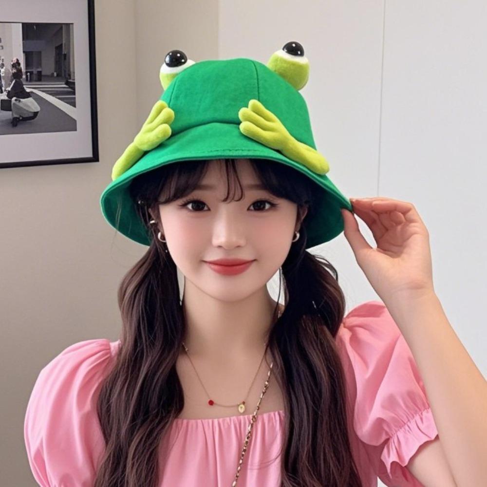 Big Eyes Pattern Big Eyes Frog Bucket Hats Cute Design Wild Panama Hats Basin Hats  Sun Protection