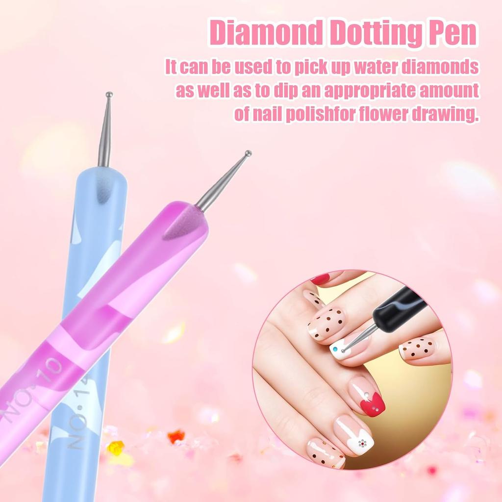 4 Pcs French Brush for Nails with Dotting Tool, Gel Acrylic Brush for Nail Detailed Designs, Two Way DIY Gel Nail Brushes Professional Manicure