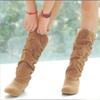 Plus Size Matte Mid-Calf Flat Heel Lace-Up Wrinkled Women's Boots