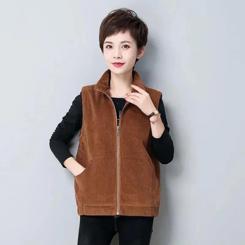 Spring and Autumn Middle-aged and Elderly Waistcoat Women's Large Size Corduroy Outer Wear Vest Sleeveless Jacket Waistcoat