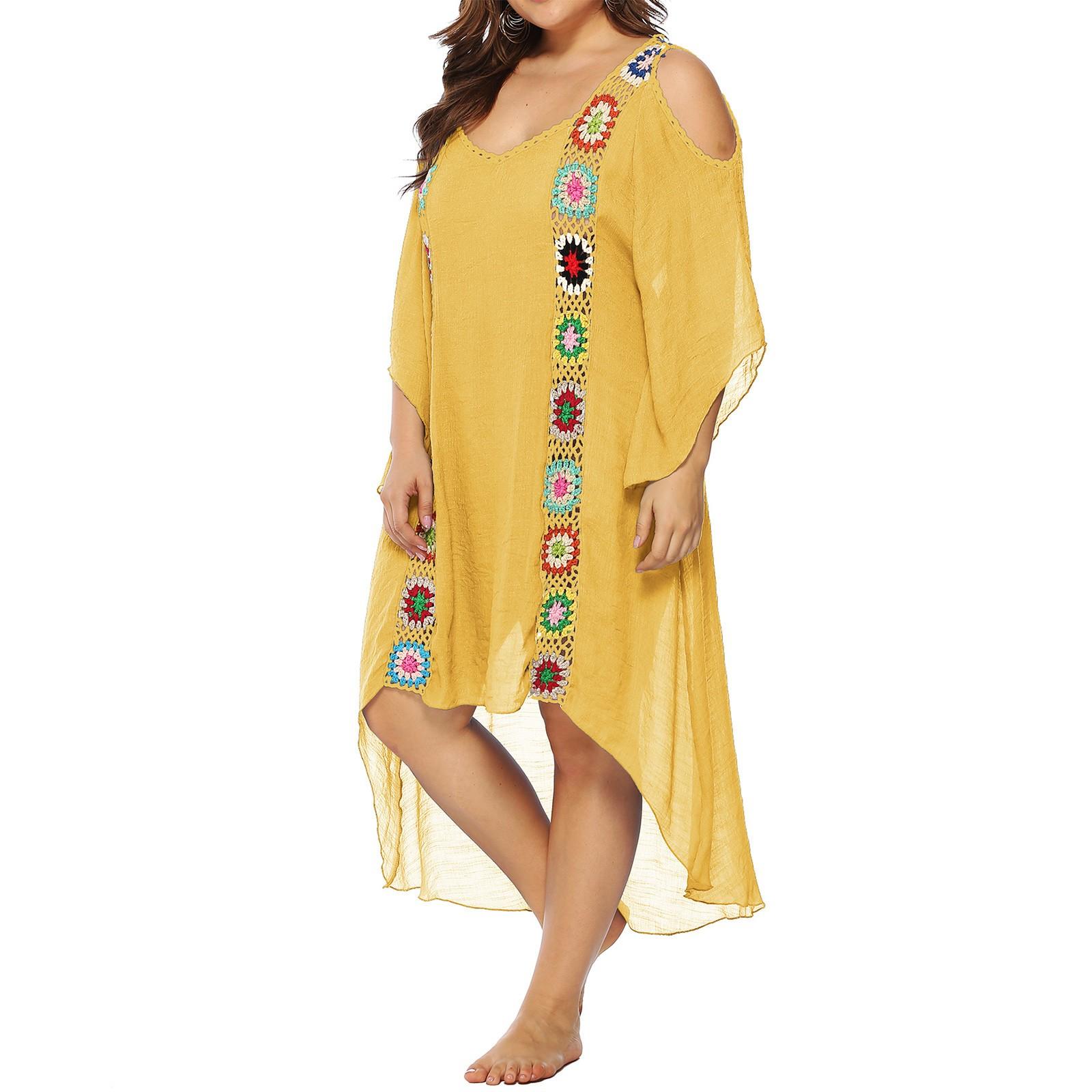 

Женские летние пляжные платья с вышивкой и крючком, с v-образным вырезом и без бретелек с семью рукавами XXXL жёлтый