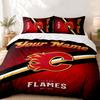 Calgary Flames Custom Name 3pc set Perfect for bedroom use Comfortable bedding set includes a duvet cover and two pillowcases Ideal birthday or Christ