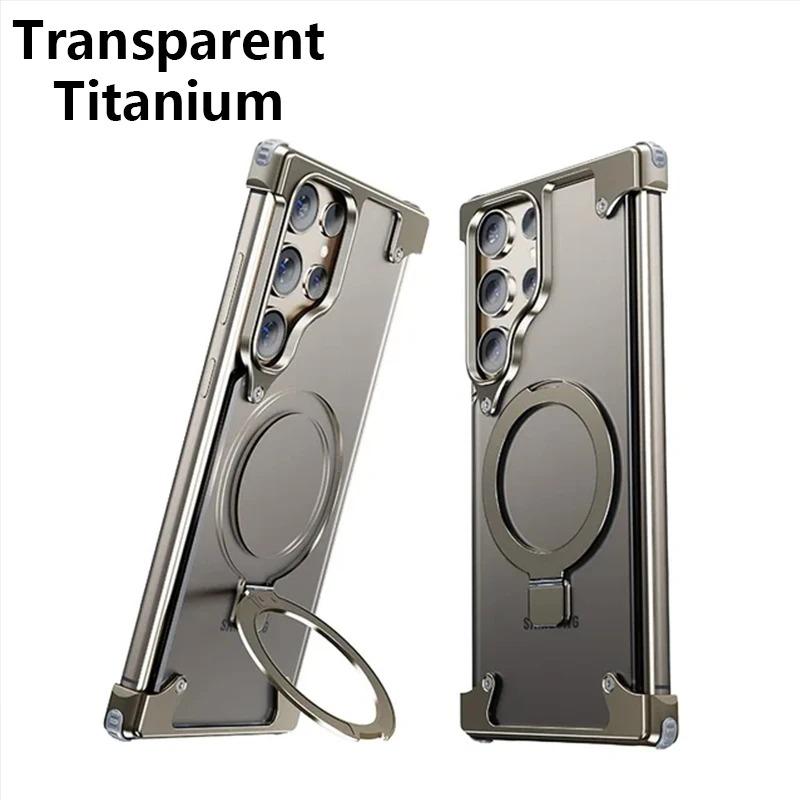 Luxury 120 Degree Rotating Stand PU Leather Phone Case for Samsung S24 S23 Ultra Wireless Magnetic Charging Shockproof Cover