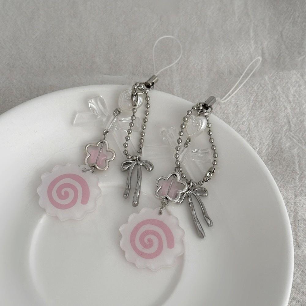 Pink Color Punk Keychain Lanyard Kawaii Style Fish Cake Keyring Harajuku Bag Pendant  Daily Use