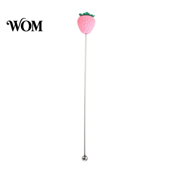Cartoon Fruit Stirrer Cocktail Stir Stick, Stainless Steel Mixing with Durian Pineapple Strawberry Smooth Stick Watermelon Rubber Top Decor, Drink for