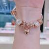 Classic 925 Silver Rose Gold Heart&Ball&Lucky Bead Charm Fit Bracelet DIY Jewelry