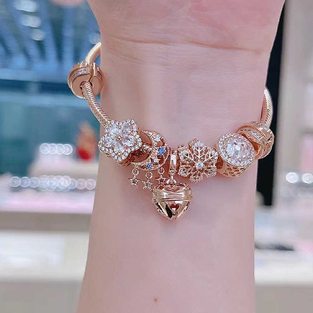 Classic 925 Silver Rose Gold Heart&Ball&Lucky Bead Charm Fit Bracelet DIY Jewelry