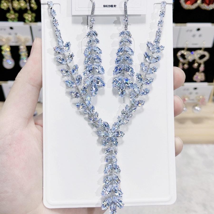 

Длинное ожерелье с подвеской в виде капли воды, серьги для женщин, комплект ювелирных изделий для вечеринки