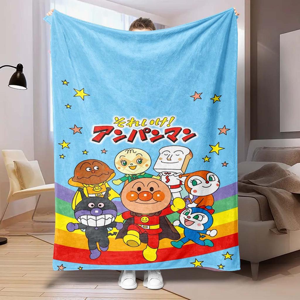 Kawaii Anpanman Printed Throw Blanket Soft Comfortable Warm Blanket For Kids Nursery Bedroom Living Room Office Travel Camping