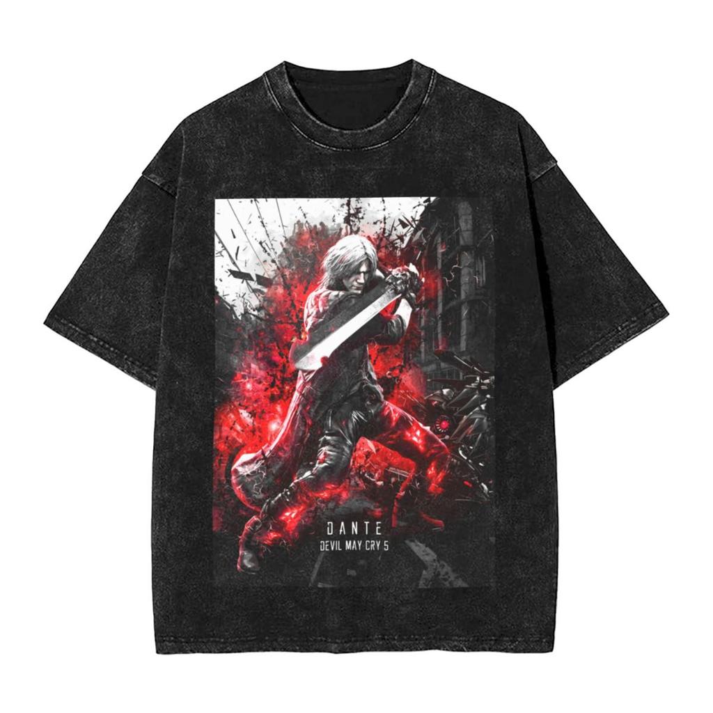 Washed T Shirts DMC Devil May Cry Demon Brothers TShirts Harajuku Streetwear Cotton Graphic Tops Tops Tees Men Women