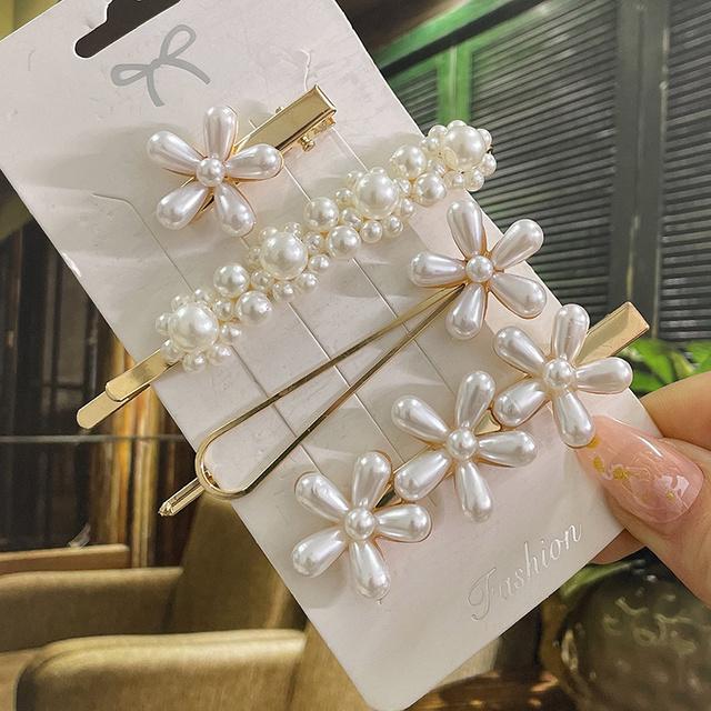 1 Set Geometric Flower Pearl Hair Clip Pin For Women Hairpins Fashion Acrylic Barrettes Hairgrips Hair Accessories Girls Jewelry